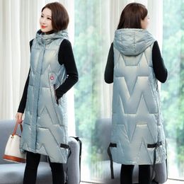 Oversized Cotton Vests Womens Sleeveless Coat Autumn Winter Hooded Waistcoat Cotton Puffer Parkas Long Warm Down Cotton Outwear 240110