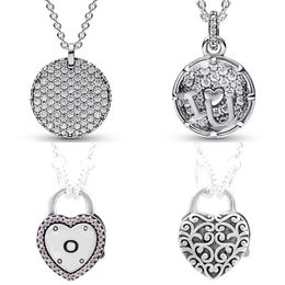 Sets Love Message Timeless Pave Round Regal Heart Lock Your Promise 925 Sterling Silver Necklace For Europe Bead Charm DIY Jewelry