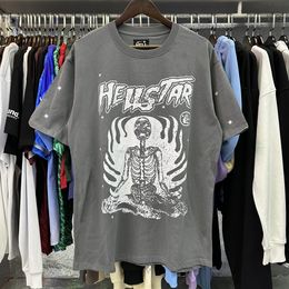 Fashion Hellstar Shirt Mens Rappe Top High American Tide Brand Fun Funny Comic English Letter Print Loose All Round Collar Short Sleeved T Shirt TEE Tide 123