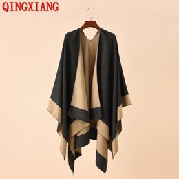 11 Colours Women Autumn Winter Faux Cashmere Out Streetwear Long Thick Poncho Shawl Female Big Pendulum Loose Cloak Coat 240111