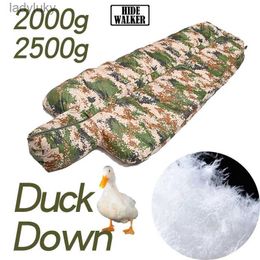 Sleeping Bags 2000-2500g Duck Down Sleeping Bag Camouflage Tactical Outdoor Camping Sleeping Bag with Compression Bag Waterproof 4 Season WarmL240111