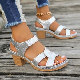 Sandals Shoes For Women 2024 Summer Thick Heel Women's Open Toe High Heels Casual Roman Ladies Gold Platform Sandalias