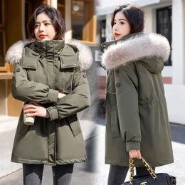 Women's Trench Coats 2024 Autumn Winter Coat Parka Mid Length Down Cotton Suit Work Female Clothes With Wool Collar