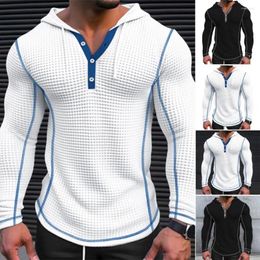 Men's Hoodies Slim Fit Men Sweatshirt Stylish Waffle Cotton Hoodie With Button Closing Breathable Long Sleeve For Fashionable
