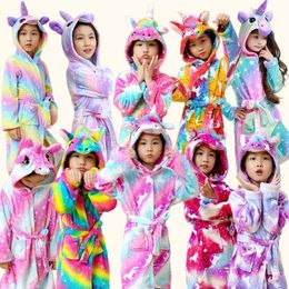 3-12Years Winter Autumn Children's Sleepwear Unicorn Cartoon Bath Robe for Adult Boys Girls Pijamas Hooded Kids Bathrobes 240111