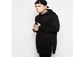 WholeNew Arrival Fashion Men39s Long Black Hoodies Sweatshirts Feece With Side Zip Longline Hip Hop Streetwear Shirt9128934