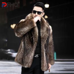 PFHQ MEN MEN FAUX FUR MINK COAT Winter Darkwear Length Streetwear Alloy Solid Warm Warm Most Discual Jackets 21Z1892 240110