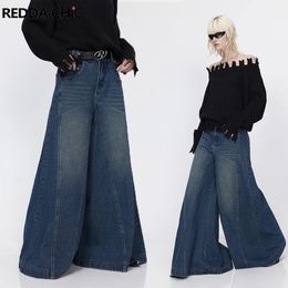 REDDACHiC Korean Women Flare Baggy Jeans Y2k 90s Retro Blue Elephant Bell Bottoms Casual Wide Leg Skater Oversize Pants Trousers 240110