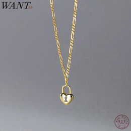 Necklaces WANTME 925 Sterling Silver Romantic Love Heart Lock Pendant Chain Necklace for Women Punk Goth Party Jewellery Female Charm Gift