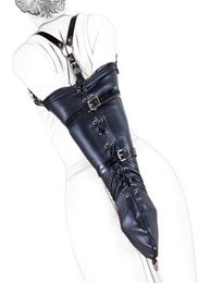 camaTech PU Leather Over Shoulder Arm Binder Bondage Restraints Slave Lockable Glove Sleeves Hand Armbinder Harness Sex Toys Y19125173709