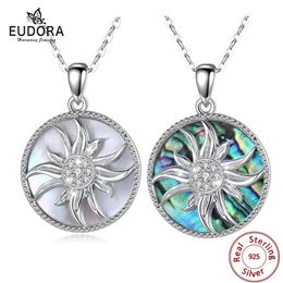 Pendants EUDORA 925 Sterling Silver Sunflower Pendant 2 style Mother of Pearl Shell Necklace Crystal CZ necklace Fine Jewelry with box