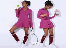 Tennis Dresses Fashion Long Sleeves V Collar Women039s Workout Badminton Golf Athletic Outfit Suit Sportswear Wear 2210271293523