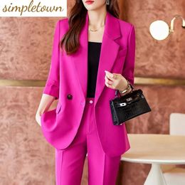 Button Decorated Loose Jacket Blazer Wide Leg Pants Twopiece Elegant Womens Suit Summer Office Outftis Business 240110