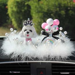 Car Interior Dashboard Decoration Accessories Funny Kawaii Nodding Dog Teddy Cartoon Wobble Doll Pink gadget Auto Women Ornament