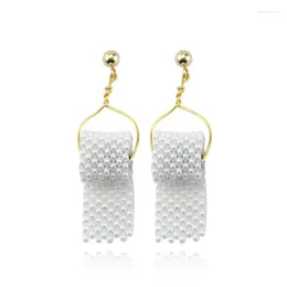 Dangle Earrings Funny Toilet Paper Pearl Roll Towel White Pendant Earring For Women Female Fashion Ear Jewellery Gift