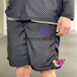 Men's Shorts New Needles Shorts Men Women High Quality Nylon Purple Butterfly Embroidery Needles Tra Shorts Breeches Ventilation Waterproofephemeralew