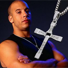 Whole-Fast and Furious Cross Necklaces&Pendants Movie Jewellery Classic Rhinestone Pendant Sliver Cross Necklaces Pendants For M280k