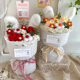 Other Arts and Crafts Cute Crochet Flowers Bouquet Rabbit Ears Graduation Bouquet with Led Light San Valentin Day Birthday Gifts Home Decor YQ240111