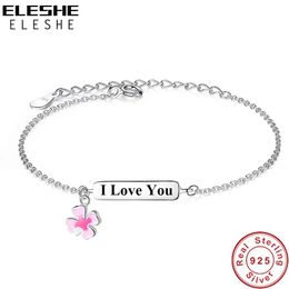 Bracelets ELESHE 925 Sterling Silver Bracelet Pink Lucky Clover Bracelet Custom Baby Name BraceletPersonalized Girl Children Jewelry Gift