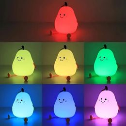 1pc Brightness Adjusted LED Night Light, Pear Shaped Colourful Silicone Table Lamp, USB Charging Bedside Light