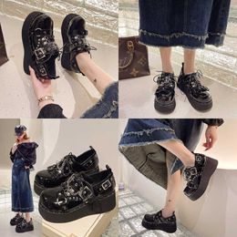 Women Dress Shoes Small Niche Ultra Thick Sole Big Toe Shoes Single for Women with High Height Sponge Cake Soles Cyber2k Gothic Small Leather Spicy Girl Punk