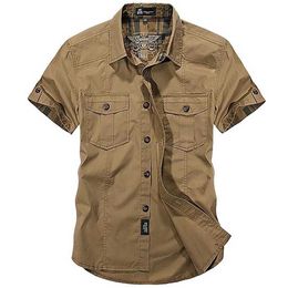 Fashion Cotton Casual Shirts Summer Men Plus Size Loose Baggy Short Sleeve Turndown Collar Military Style Male Clothing 240111