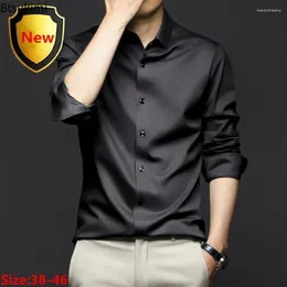 Men's Dress Shirts Shirt Fashion Non-ironing Wrinkle Resistant Business Formal Clothing Man High End Professional Casual Ice Silk