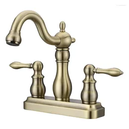 Bathroom Sink Faucets Antique Bronze Brass Faucet Three Holes Two Handles Basin Mixer Copper Cold Water Tap