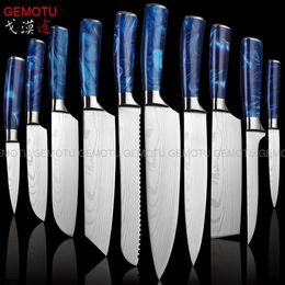 New 10pieces set 7CR17mov Japanese Kitchen Knives Laser EAMASCUS Pattern Chef LNIFE Sharp Santoku Cleaver Slicing Utility Knives T241P