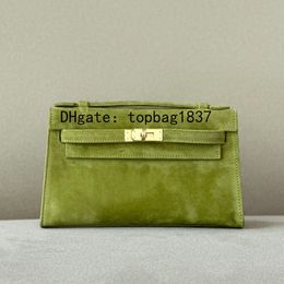 Designer handbags bag 22cm crossbody 10A mirror quality Outer Stitching Brand total Handmade chamois green Classic Large Capacity Limited edition suede with box