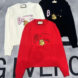 Women's o-neck long sleeve knitted dinosaur logo letter embroidery sweater pullover tops SML