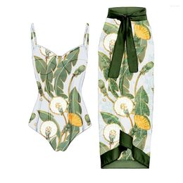 Women's Swimwear Lanswe Vintage Print Dandelion Swimsuit One-Piece Bikini Set 2024 Fashion Atmospheric Bathing Suit Spa Resort Beach