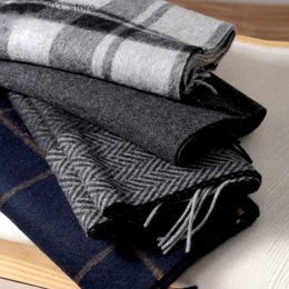 Scarves Cashmere Scarf Men Winter Strip Solid Plaid Wool Scarf Luxury Classical Warm Cashmere Winter Scarves for Men Winter Accessories Q240111