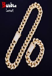 Miami Cuban Chain Jewelry Necklace Bracelet Set Gold Color for Men Heavy Choker Hip Hop Rock Street Jewelry Charms Material Copper7605290