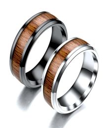 Vintage Stainless Steel Couple Rings for Women Imitation Wood Rings Width 8mm Simple Boho Wedding Rings for Women Jewelry2508142