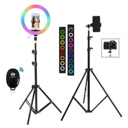 Tripods 26cm 33cm Rgb Selfie Ring Led Light with Stand Tripod Photography Studio Ring Lamps for Phone Tiktok Youtube Makeup Video Vlog