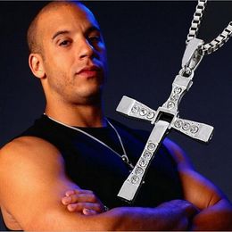 Whole-Fast and Furious Cross Necklaces&Pendants Movie Jewelry Classic Rhinestone Pendant Sliver Cross Necklaces Pendants For M255U