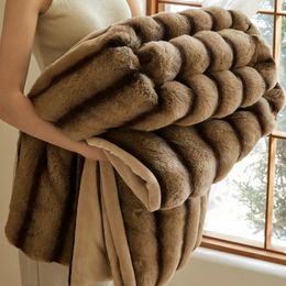 Multi functional rabbit fur blanket winter thick cover blanket sofa blanket knee blanket nap blanket office bedding 240111