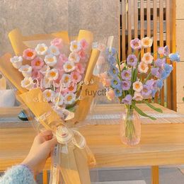 Other Arts and Crafts Crochet Flower Bouquet Hand Woven Flowers Knitted Flower DIY Valentine's Day Gifts Bell Orchid Wedding Supplies Decor YQ240111