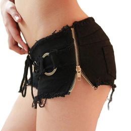 Shorts 2021 New Women Sexy Cut Off Low Waist Denim Jeans Shorts Bandage Zipper Hole Mini Hot Shorts Black White