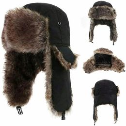 Men's Winter Hunter Pilot Cavalry Earmuffs Warm Russian Waterproof Ski Hat Bomber Hat Warm Ear Protection Hat 240110