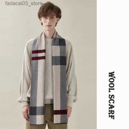 Scarves High Quality Men Scarf Autumn Winter Plaid Knitted Wool Muffler Male Business Classic Thick Warm Shawl Gentlemen Chrismas Gift Q240111
