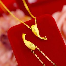 Pendants Little Dolphin 999 18k Yellow Gold Pendant Necklace for Women Temperament Chain Gold Necklace Christmas Day Fine Jewellery Gift
