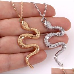 Pendant Necklaces Fashion Punk Crystal Snake Pendant Necklace Women Simple Gold Chain Choker Jewelry Trendy Statement Personalise Gift Dhzqb