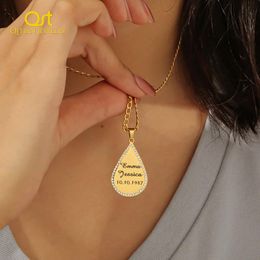 Pendants Custom Water Drop Necklace With Name Jewelry For Women Gold Stainless Steel Pendant Personalized Engrave Text Christmas Gift