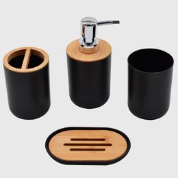 Toothbrush Simple Fashion Bamboo Soap Dish Home Hotel Bathroom Supply Mouthwash Cup Toothbrush Holder Storage Bottle Bathroom Wash Four Set