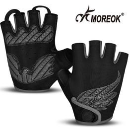 MOREOK Men Cycling Gloves Half Finger Biking Gloves Road Bicycle Gloves Gel Pad Shock-Absorbing Anti-Slip Breathable MTB Gloves 240111