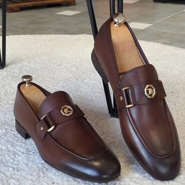Brown Men Loafers Shoes Square Toe Slip-On Business Men Dress Sheos Size 38-48 Zapatos De Vestir Hombre 240110