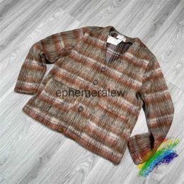 Men's Sweaters Brown Plaid Mohair Cardigan Wool For Sweater Men Women Oversize Knitted Sweatshirts Inside Tagsephemeralew