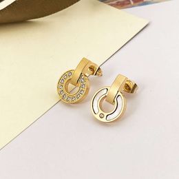 Desginer Bvlgary v Gold Plated Mi Jinbao Family Coin Earrings Round Cake Shell Fritillaria Full Diamond Earrings Fashionable Light Luxury Versatile and High